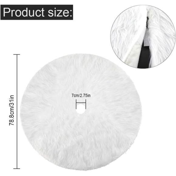Plush Christmas Tree Skirt - Snow White Round Base Cover, 31-inch - Picture 2 of 8